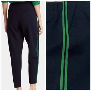 Lauren Ralph Lauren Womens Sz 4 Navy Blue Green Side Stripe Chino Ankle Pants